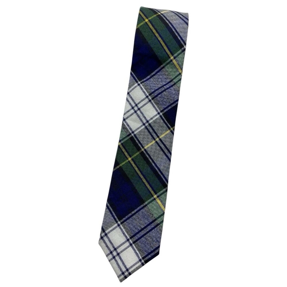 NEW J. CREW Men's 100% Cotton Necktie DESIGNER Tie Blue Green Tartan W:2.5"